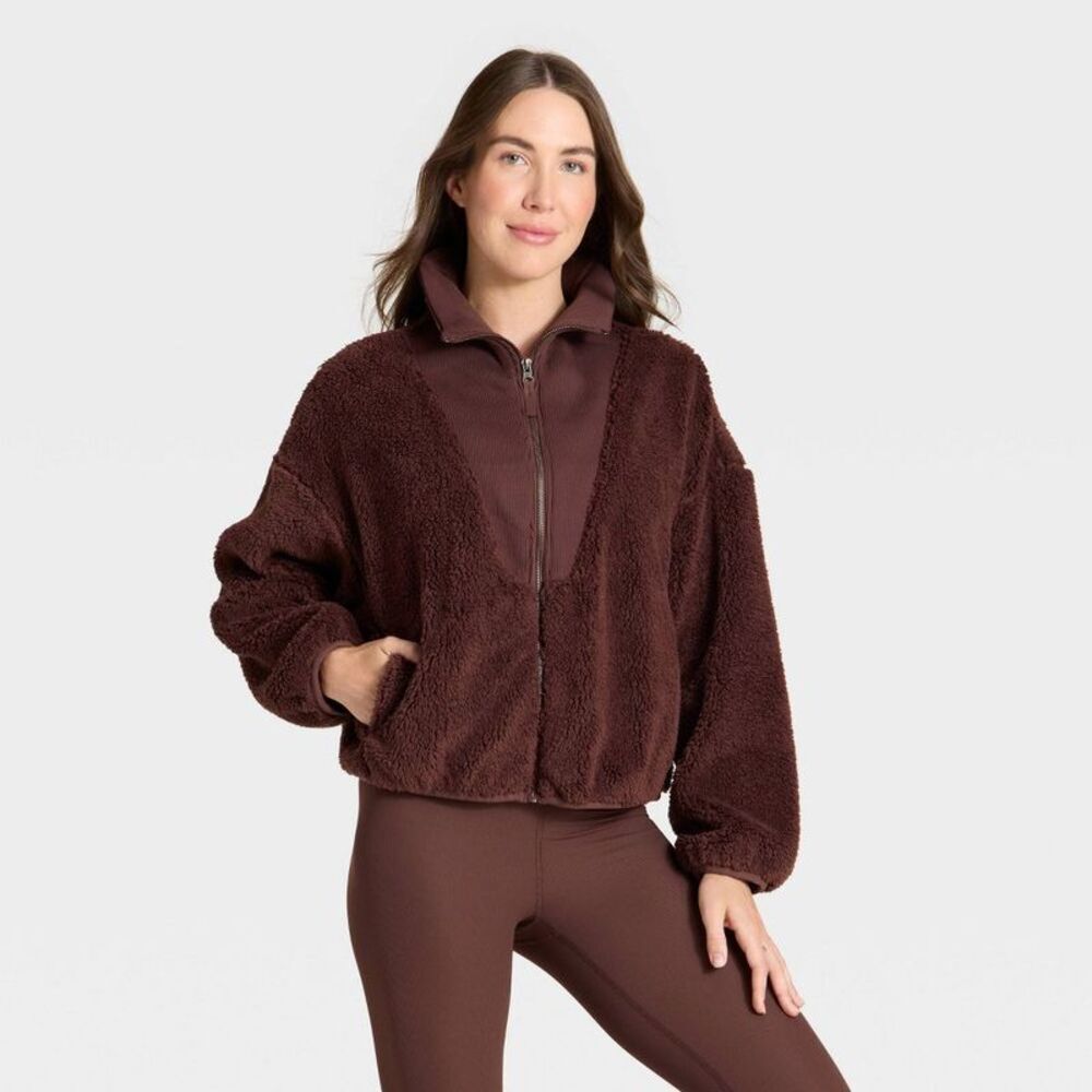 All In Motion - Women's High Pile & Ribbed Mix Jacket - All In Mot Brown